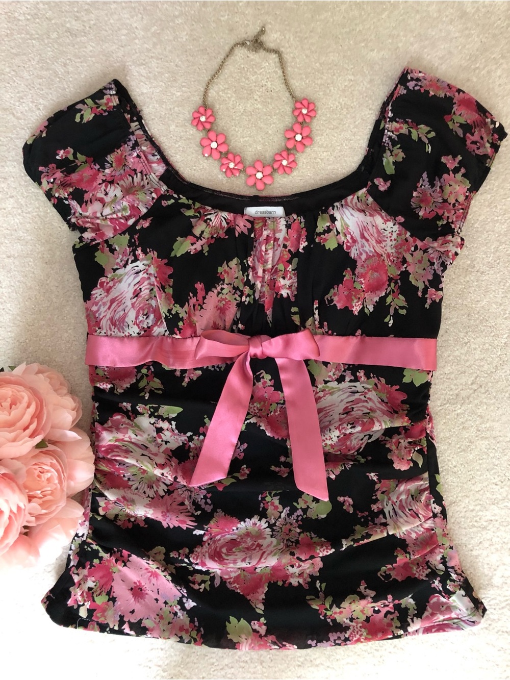 Y2K Dress Barn Garden of Flowers Coquette Baby Doll Top Size Large